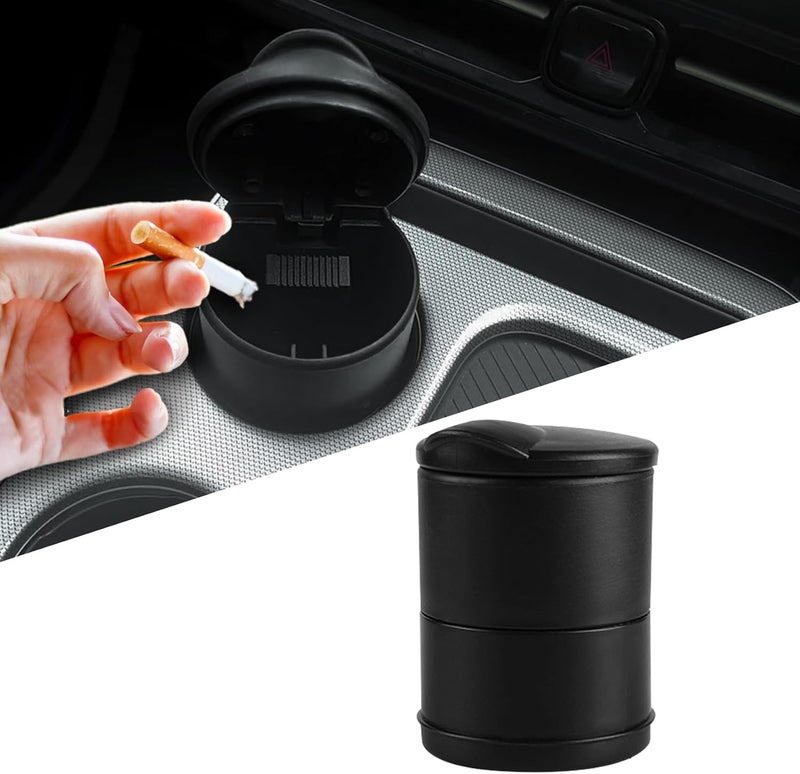 PACLVIO Portable Car Ash Tray With Lid Smell Proof, Smokeless Self-Extinguishing Cigarette Ashtray Cup Holder, Mini Trash Can Organizer Car Ashtray for Office, Home (Black) - Image 1